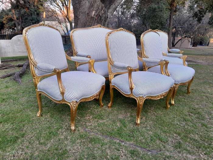 An Antique 19th Century French Carved And Hand Gilded With Gold Leaf Set Consisting Of A Settee  ...