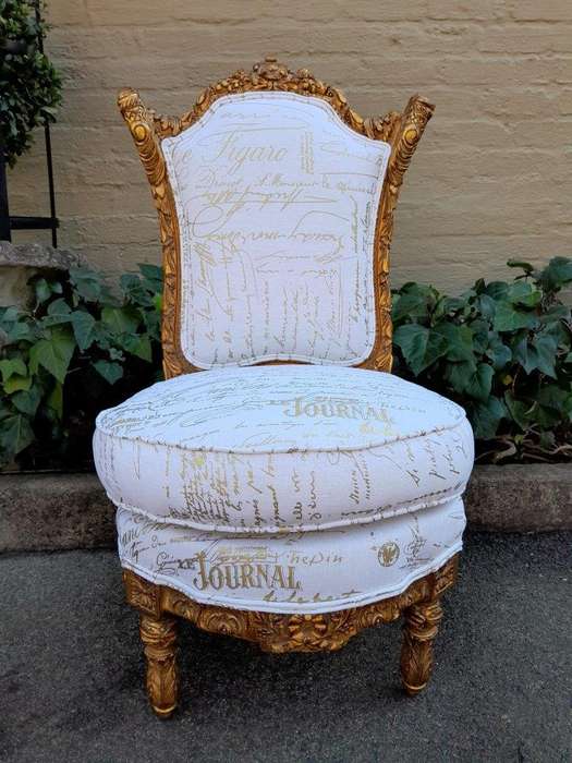 An Antique Early 20th Century French Pair Of Louis XV Style Heavily Carved Gilt Wood Slipper Chairs
