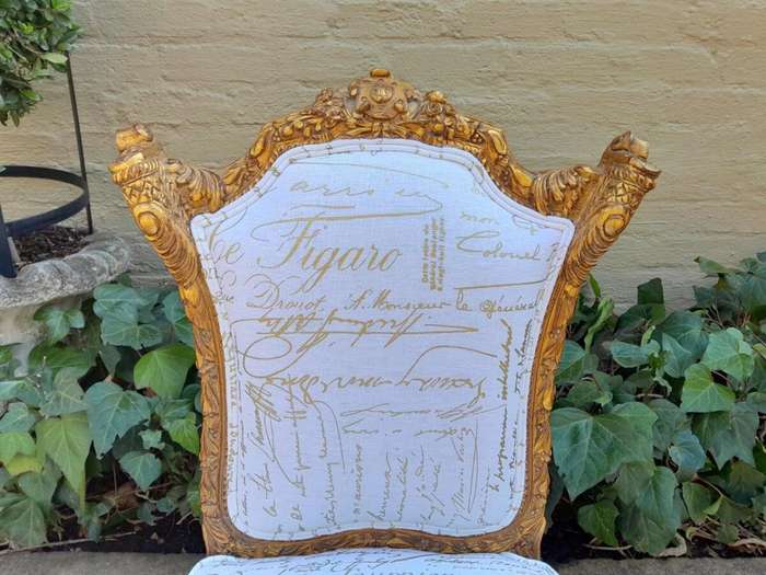 An Antique Early 20th Century French Pair Of Louis XV Style Heavily Carved Gilt Wood Slipper Chairs