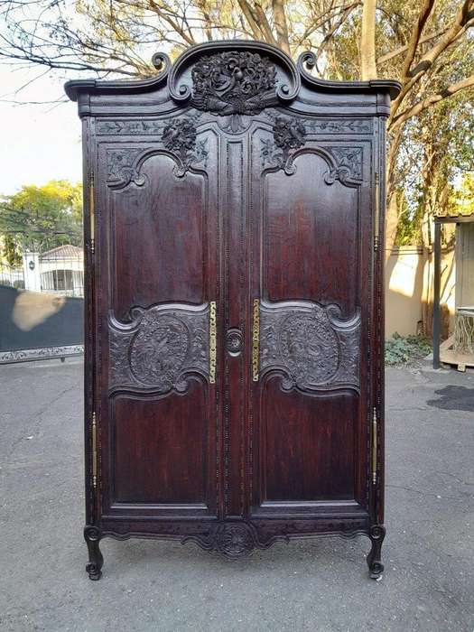 An Antique 19th Century French Oak Armoire With Drawer, Original Brass Hinges And Key
