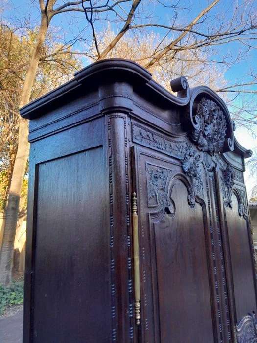 An Antique 19th Century French Oak Armoire With Drawer, Original Brass Hinges And Key