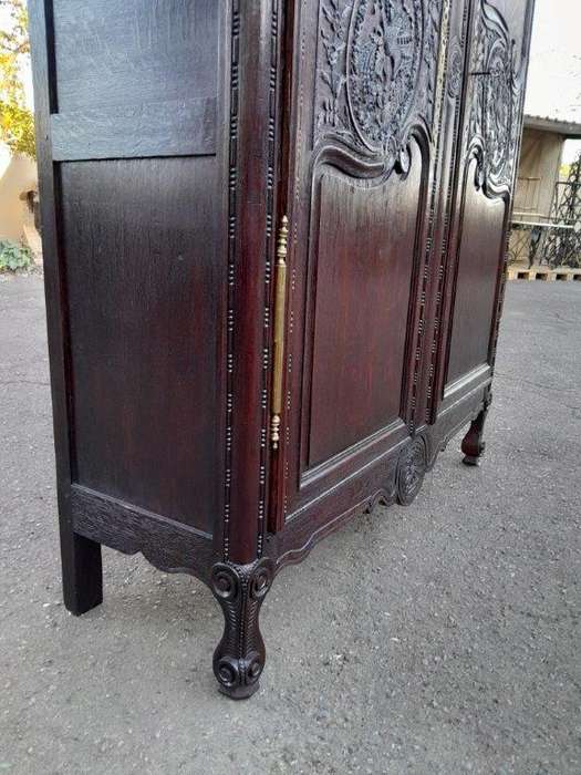 An Antique 19th Century French Oak Armoire With Drawer, Original Brass Hinges And Key