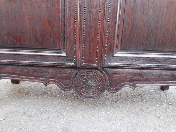 An Antique 19th Century French Oak Armoire With Drawer, Original Brass Hinges And Key