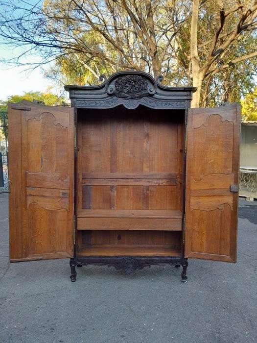 An Antique 19th Century French Oak Armoire With Drawer, Original Brass Hinges And Key