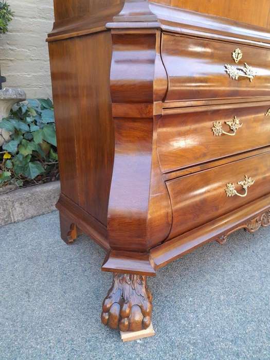 An Antique 18th Century Circa 1755 Dutch Heavily Carved Mahogany Wood Armoire / Cabinet