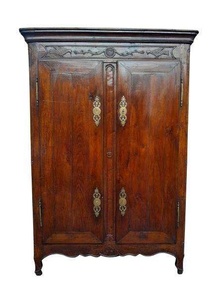 An Antique Early 19th Century French Walnut Armoire With Brass Plates
