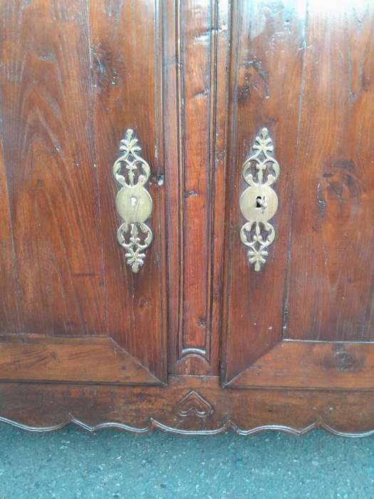 An Antique Early 19th Century French Walnut Armoire With Brass Plates