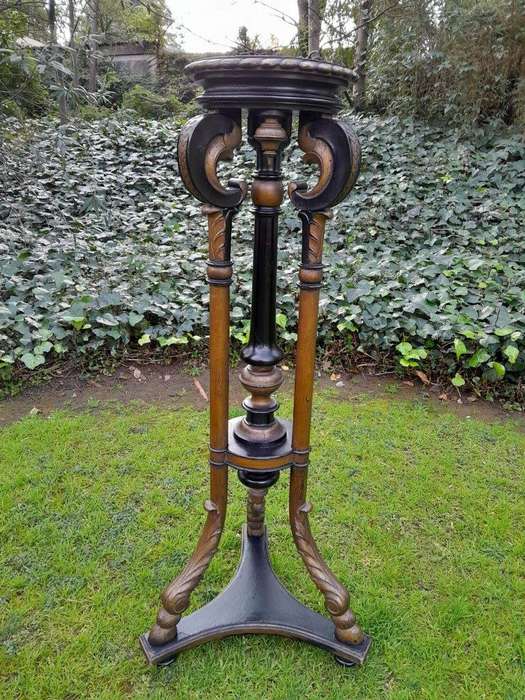 A Rare Pair Or Tall And Ebonised Plinths / Display Stands