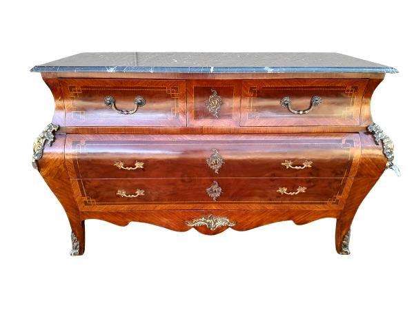 A 20th Century French Louis XV-Style Walnut Bombe Chest Of Drawers / Commode With Brass Mounts An...