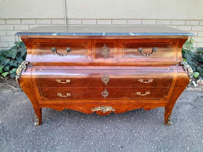 A 20th Century French Louis XV-Style Walnut Bombe Chest Of Drawers / Commode With Brass Mounts An...