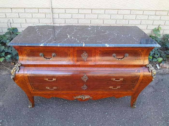 A 20th Century French Louis XV-Style Walnut Bombe Chest Of Drawers / Commode With Brass Mounts An...