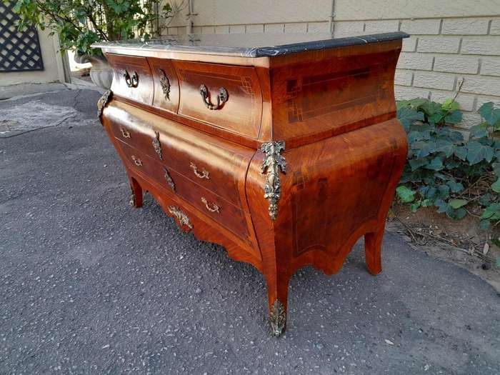 A 20th Century French Louis XV-Style Walnut Bombe Chest Of Drawers / Commode With Brass Mounts An...