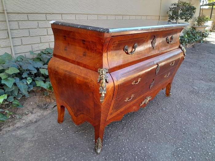 A 20th Century French Louis XV-Style Walnut Bombe Chest Of Drawers / Commode With Brass Mounts An...