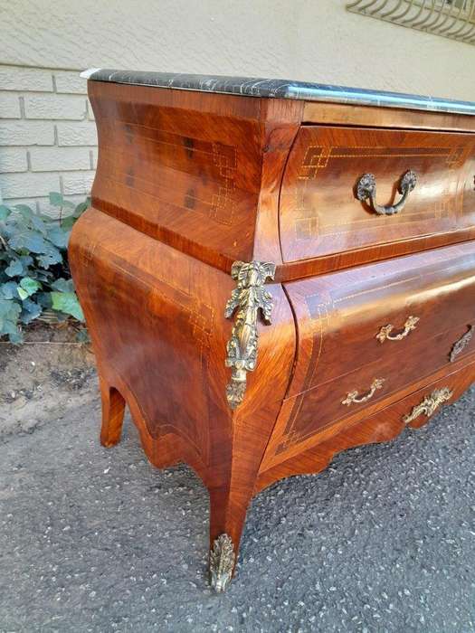 A 20th Century French Louis XV-Style Walnut Bombe Chest Of Drawers / Commode With Brass Mounts An...