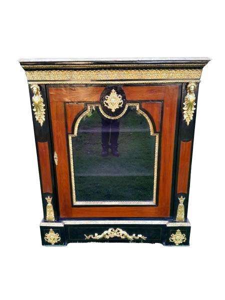 A 20th Century French Style Mahogany And Ebonised Pier Cabinet With Marble Top And Brass Hardware...
