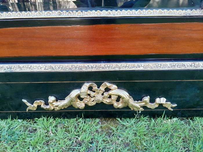 A 20th Century French Style Mahogany And Ebonised Pier Cabinet With Marble Top And Brass Hardware...