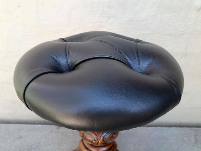 An Antique Circa 1870s Victorian Carved Walnut  Piano Stool Upholstered In Leather