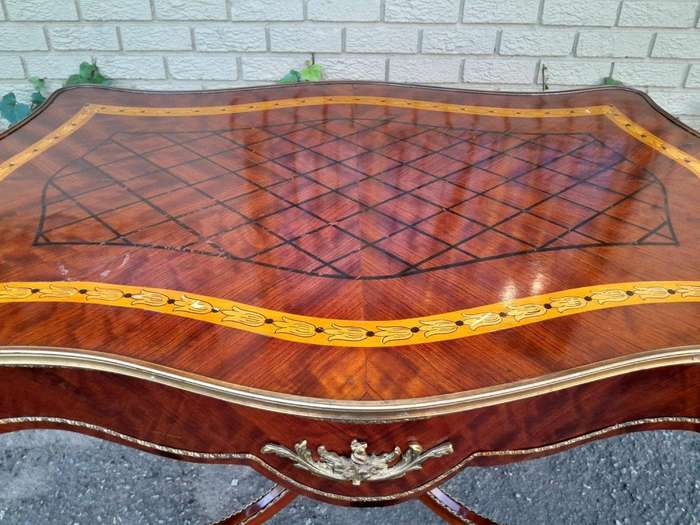 A 20th Century French Louis XV Style Mahogany And Brass-Mounted Hand-Painted Writing Table / Plat