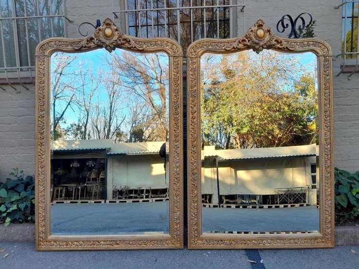 A Large Pair Of 20th Century French Louis XV Style Giltwood Pier Bevelled Mirrors ND