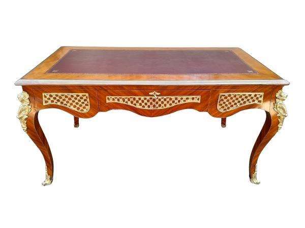 A 20th Century French Louix XVI Style Walnut Desk / Writing Table / Bureau Plat With Gilt Tooled ...