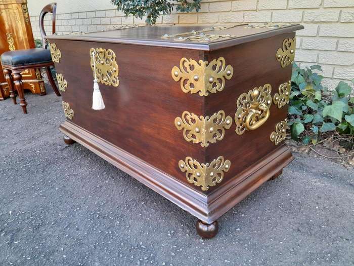 A 20th Century Dutch Colonial Style Mahogany Brass Mounted Chest Of Large Proportions ND