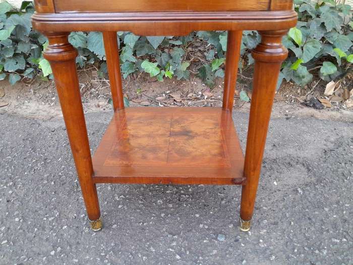 A 19th Century French Inlaid Wooden Bedside Pedestal With Brass Mounts, With Drawer
