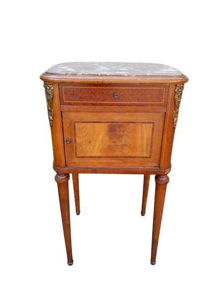 A 19th Century French Walnut And Marble Top Pedestal With Drawer And Internal Area