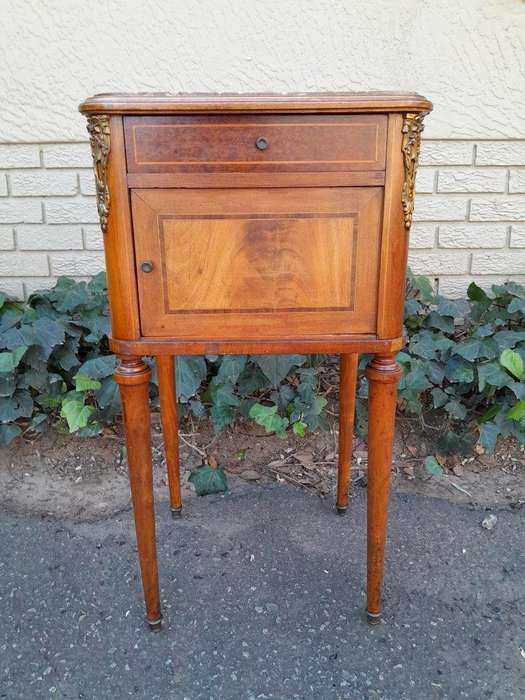 A 19th Century French Walnut And Marble Top Pedestal With Drawer And Internal Area