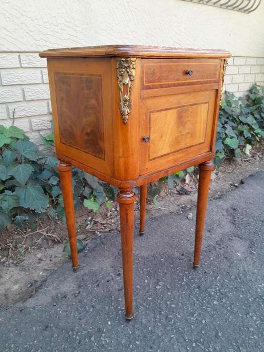 A 19th Century French Walnut And Marble Top Pedestal With Drawer And Internal Area