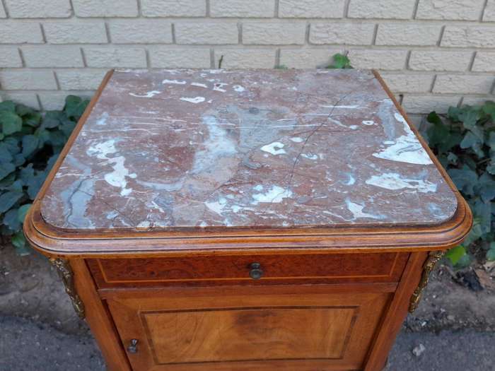 A 19th Century French Walnut And Marble Top Pedestal With Drawer And Internal Area