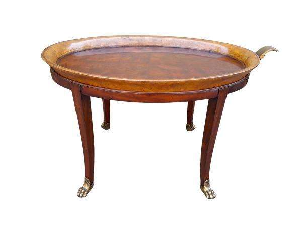 A 20th Century Victorian Style Mahogany Butlers Tray With Leather And Lion Paw Feet ND