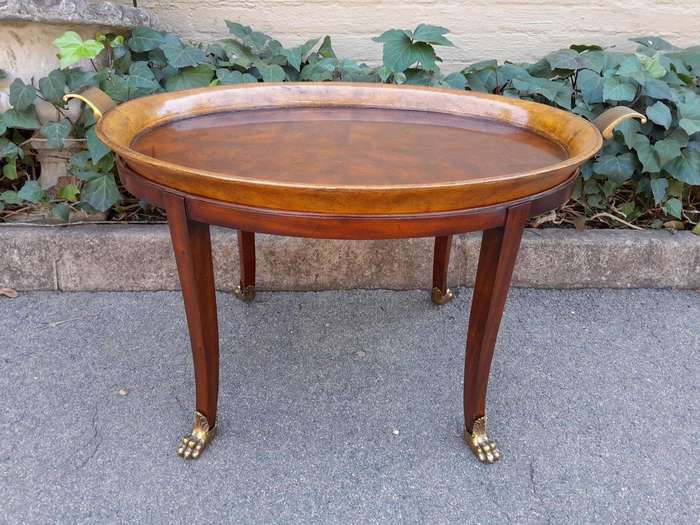 A 20th Century Victorian Style Mahogany Butlers Tray With Leather And Lion Paw Feet ND