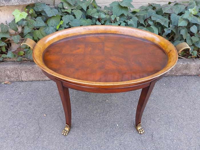 A 20th Century Victorian Style Mahogany Butlers Tray With Leather And Lion Paw Feet ND
