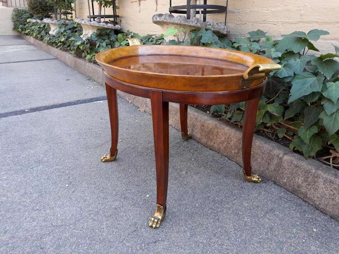 A 20th Century Victorian Style Mahogany Butlers Tray With Leather And Lion Paw Feet ND