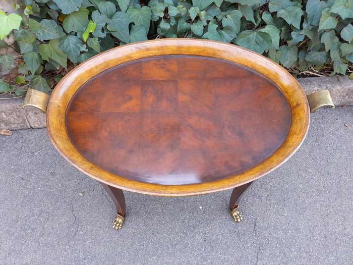 A 20th Century Victorian Style Mahogany Butlers Tray With Leather And Lion Paw Feet ND