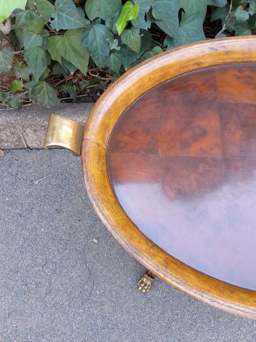A 20th Century Victorian Style Mahogany Butlers Tray With Leather And Lion Paw Feet ND