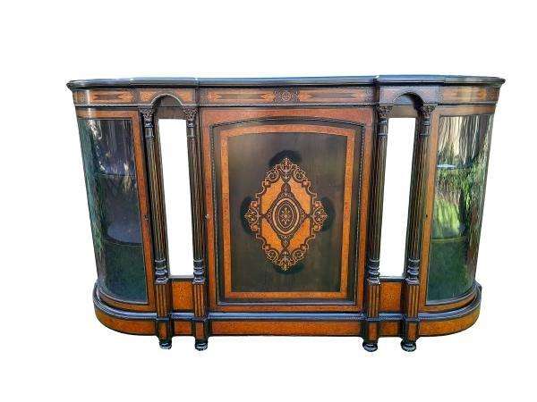 An Antique Victorian Circa 1880s Walnut, Ebonised And Inlaid Credenza / Drinks Table / Server /...
