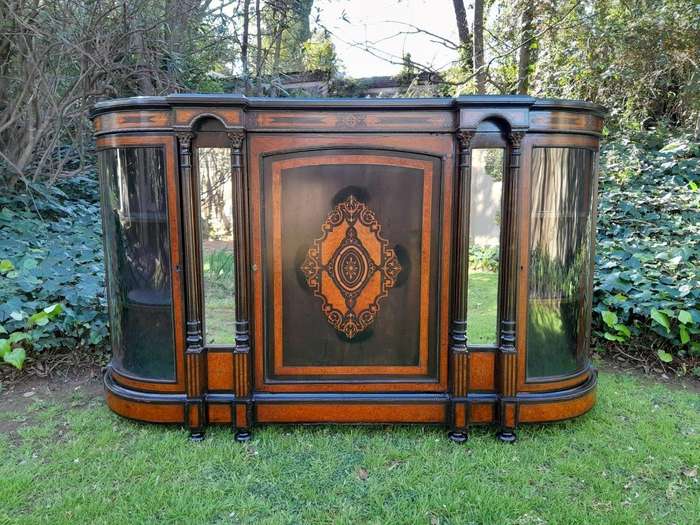 An Antique Victorian Circa 1880s Walnut, Ebonised And Inlaid Credenza / Drinks Table / Server /...