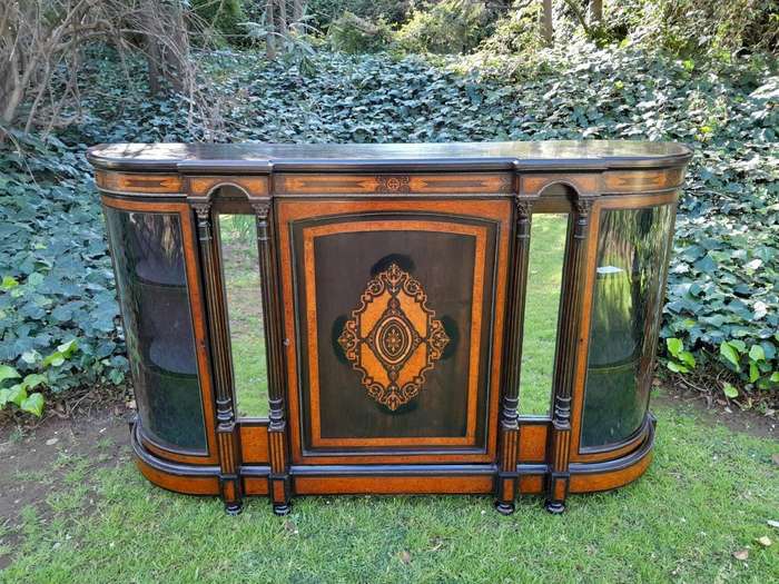 An Antique Victorian Circa 1880s Walnut, Ebonised And Inlaid Credenza / Drinks Table / Server /...