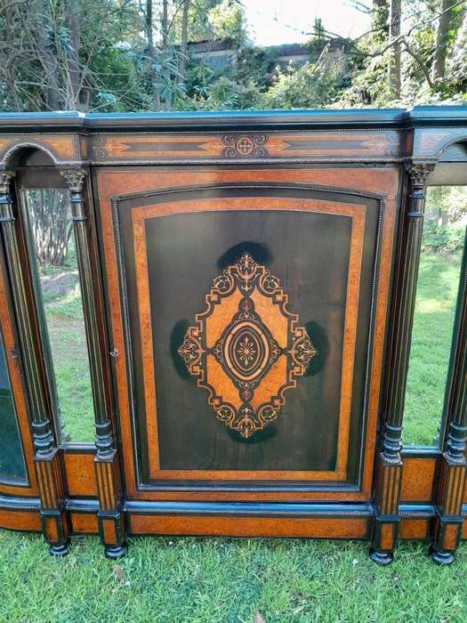 An Antique Victorian Circa 1880s Walnut, Ebonised And Inlaid Credenza / Drinks Table / Server /...