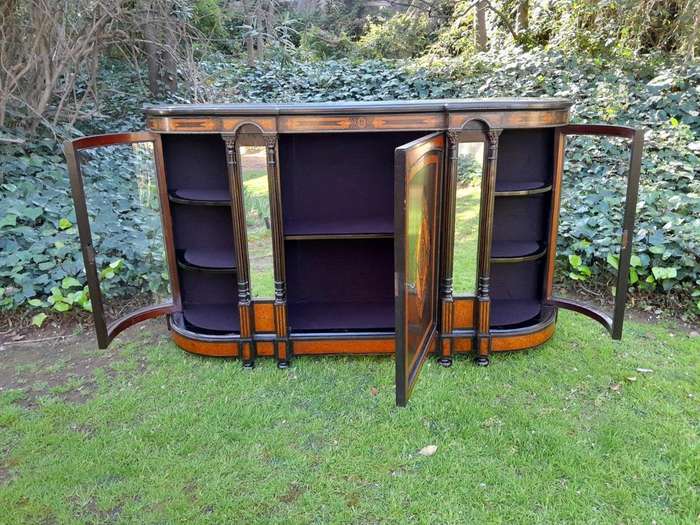 An Antique Victorian Circa 1880s Walnut, Ebonised And Inlaid Credenza / Drinks Table / Server /...