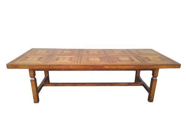 An Antique 19th Century French Oak And Walnut Table With Inlaid Parquetry Top