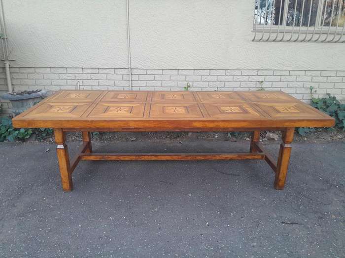 An Antique 19th Century French Oak And Walnut Table With Inlaid Parquetry Top