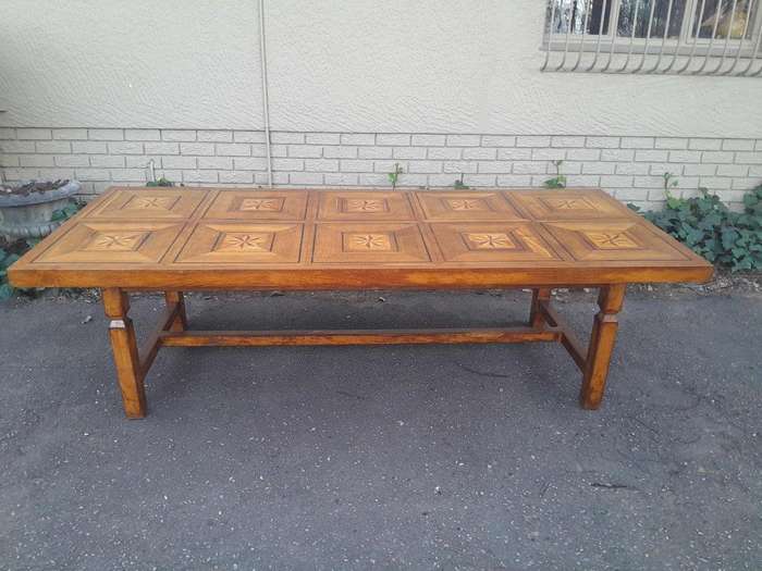 An Antique 19th Century French Oak And Walnut Table With Inlaid Parquetry Top