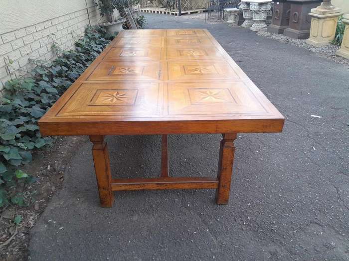 An Antique 19th Century French Oak And Walnut Table With Inlaid Parquetry Top