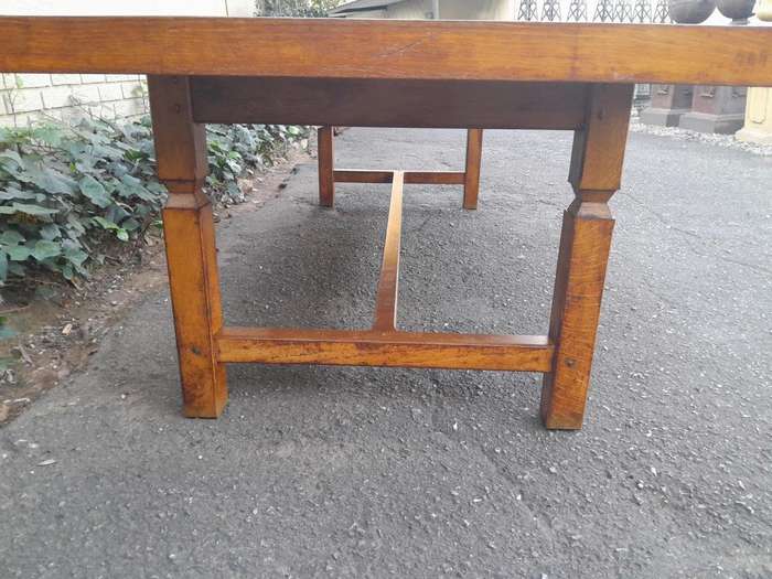 An Antique 19th Century French Oak And Walnut Table With Inlaid Parquetry Top