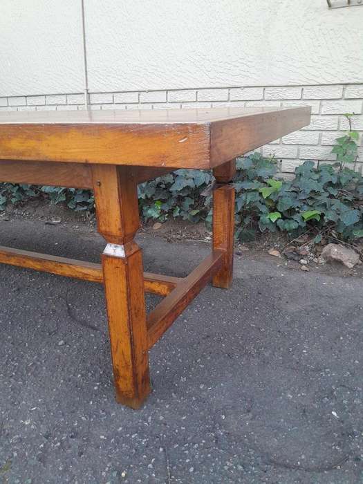 An Antique 19th Century French Oak And Walnut Table With Inlaid Parquetry Top