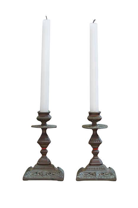 Pair French Brass Candle Holders