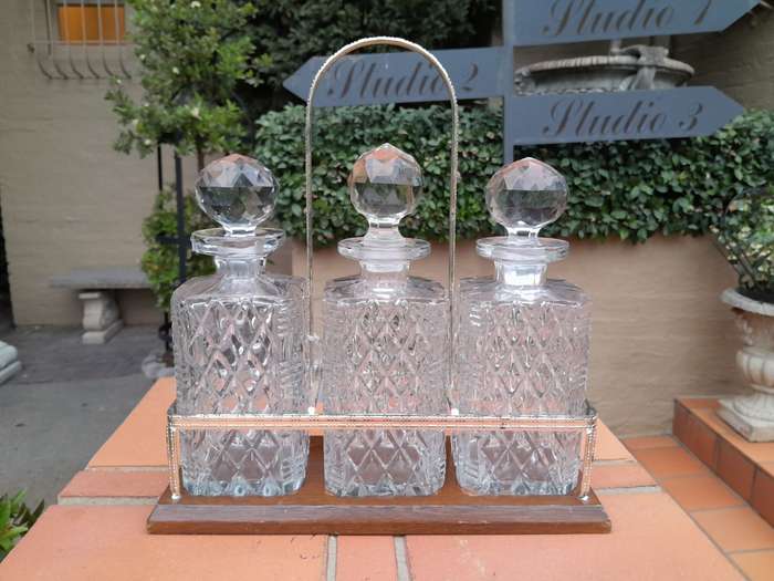 3 Glass Bottle Silver Plated Caddy