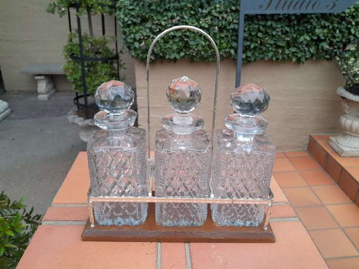 3 Glass Bottle Silver Plated Caddy